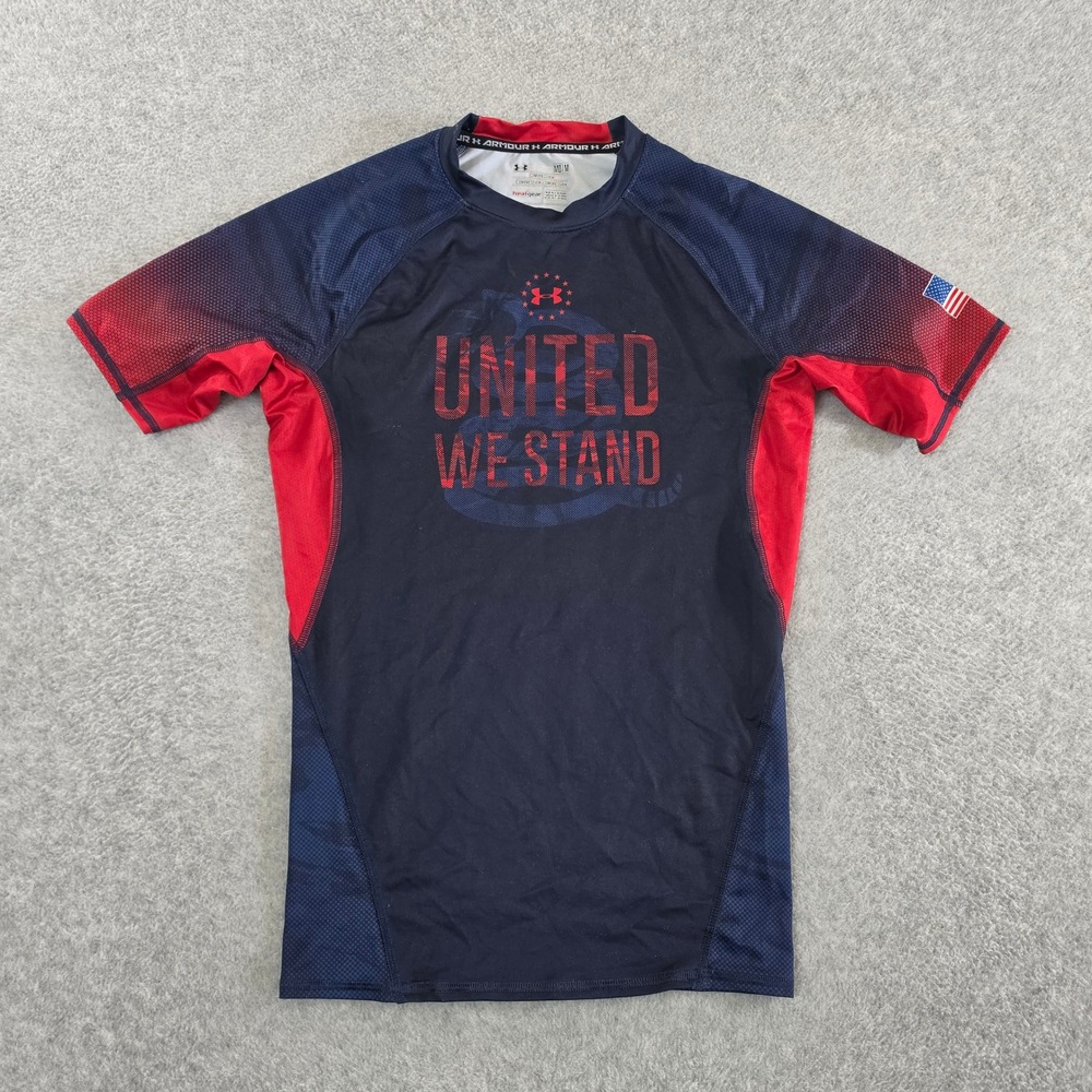 Under Armour Mens HeatGear Compression Shirt United We Stand Navy Red USA Medium